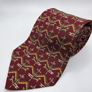 Salvatore Ferragamo Men's Silk Tie Burgundy Animal Print‎ Italy Made 58"